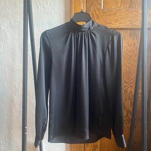 Calvin Klein Womens High Neck Blouse With Gold Tone Buttons - Sz M